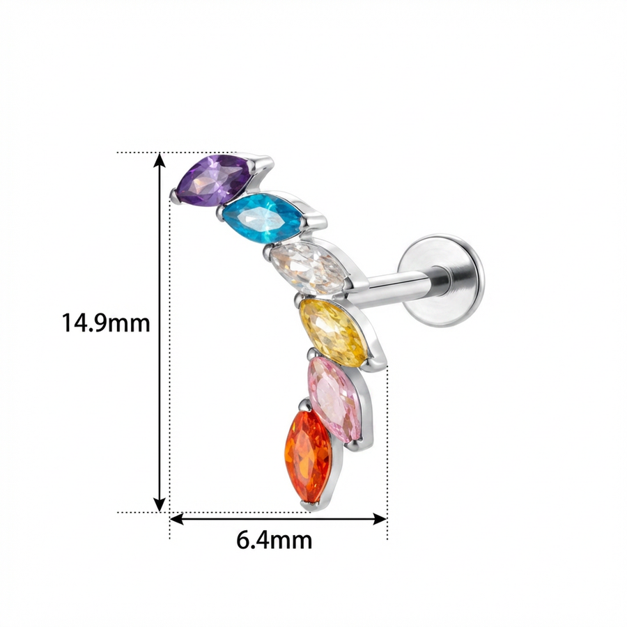 Barretta con sei zirconi colorati in Titanio - Piercing per orecchio