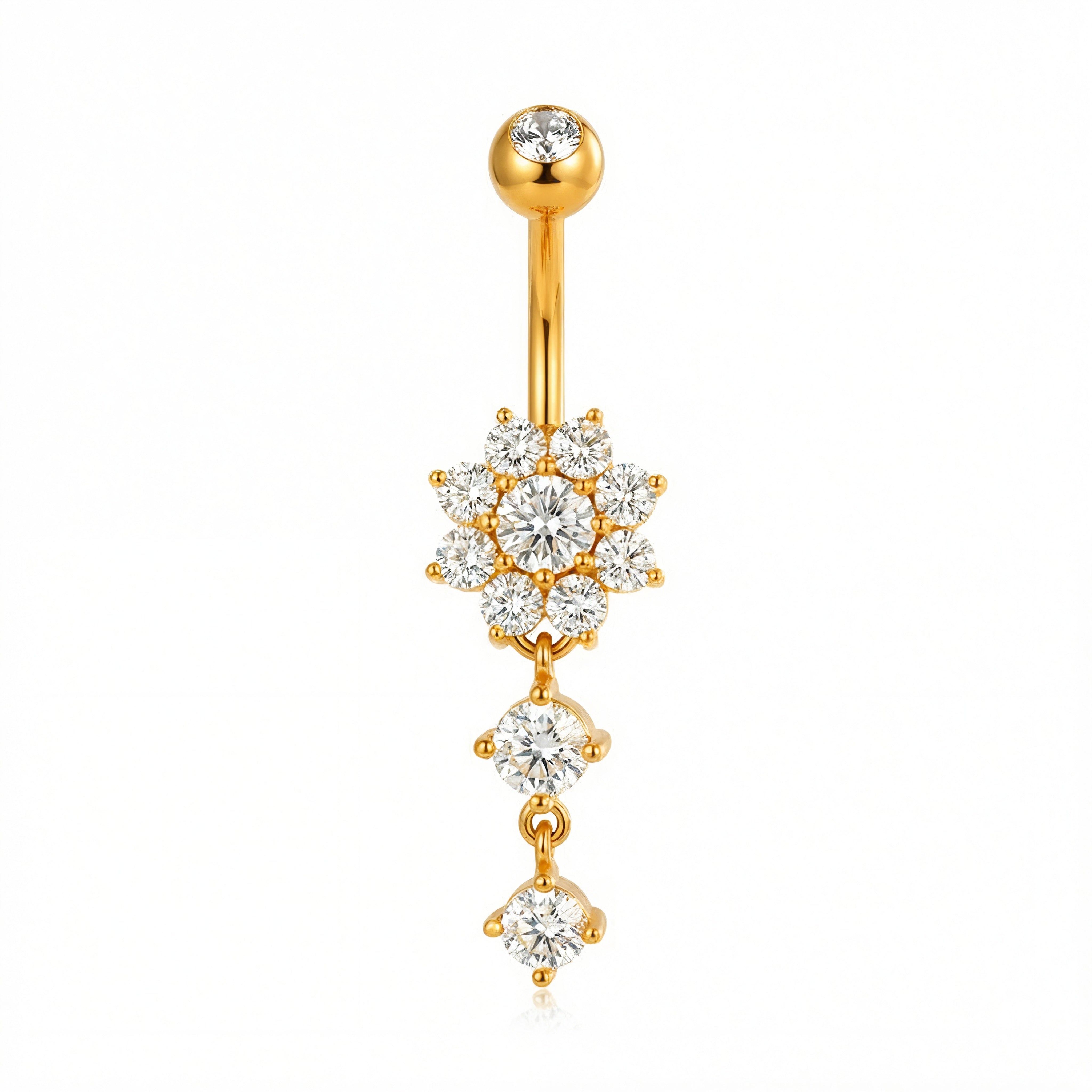 Piercing con fiore e due zirconi pendenti in Acciaio Chirurgico 316L - Piercing per ombelico