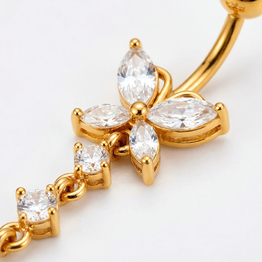 Piercing con farfalla e zirconi pendenti in Acciaio Chirurgico 316L - Piercing per ombelico