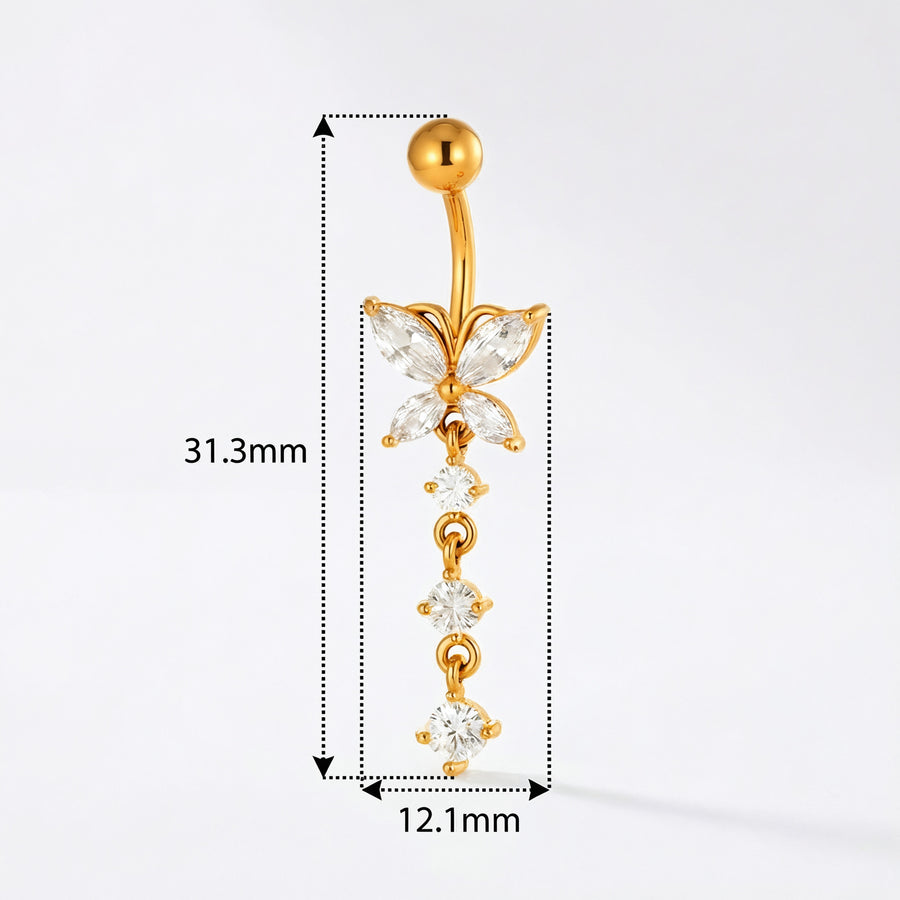 Piercing con farfalla e zirconi pendenti in Acciaio Chirurgico 316L - Piercing per ombelico