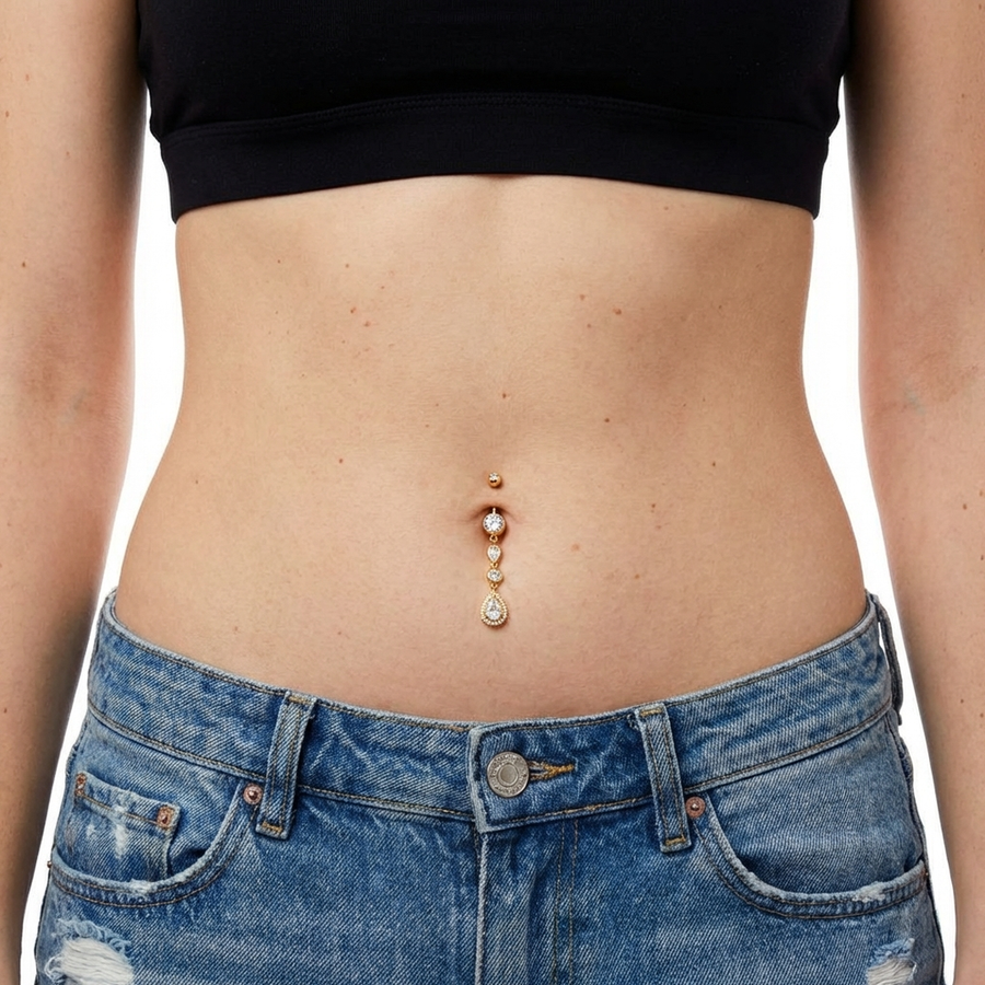 Piercing con zirconi e gocce pendenti in Acciaio Chirurgico 316L - Piercing per ombelico