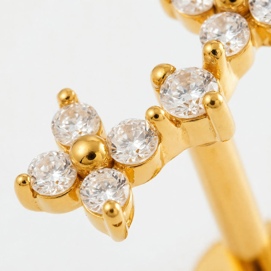 Barretta con due fiorellini e zirconi in Acciaio Chirurgico 316L - Piercing per orecchio