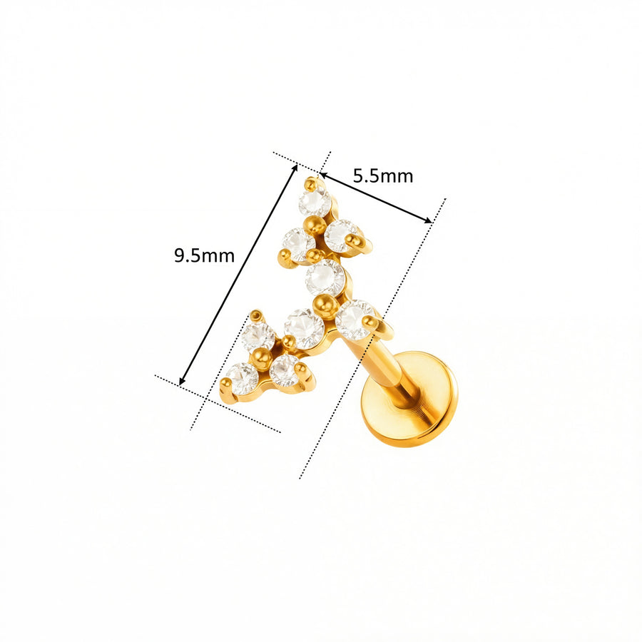 Barretta con tre fiorellini e zirconi in Acciaio Chirurgico 316L - Piercing per orecchio