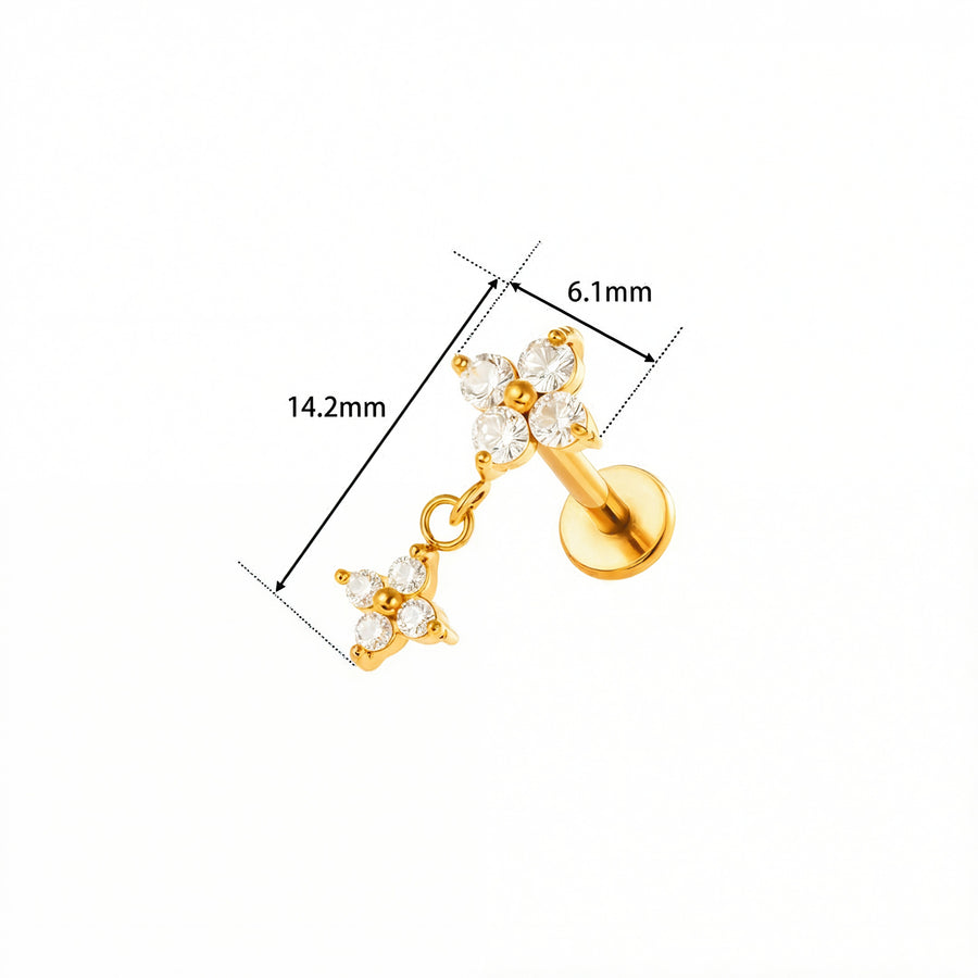 Barretta con fiore zirconato pendente in Acciaio Chirurgico 316L - Piercing per orecchio