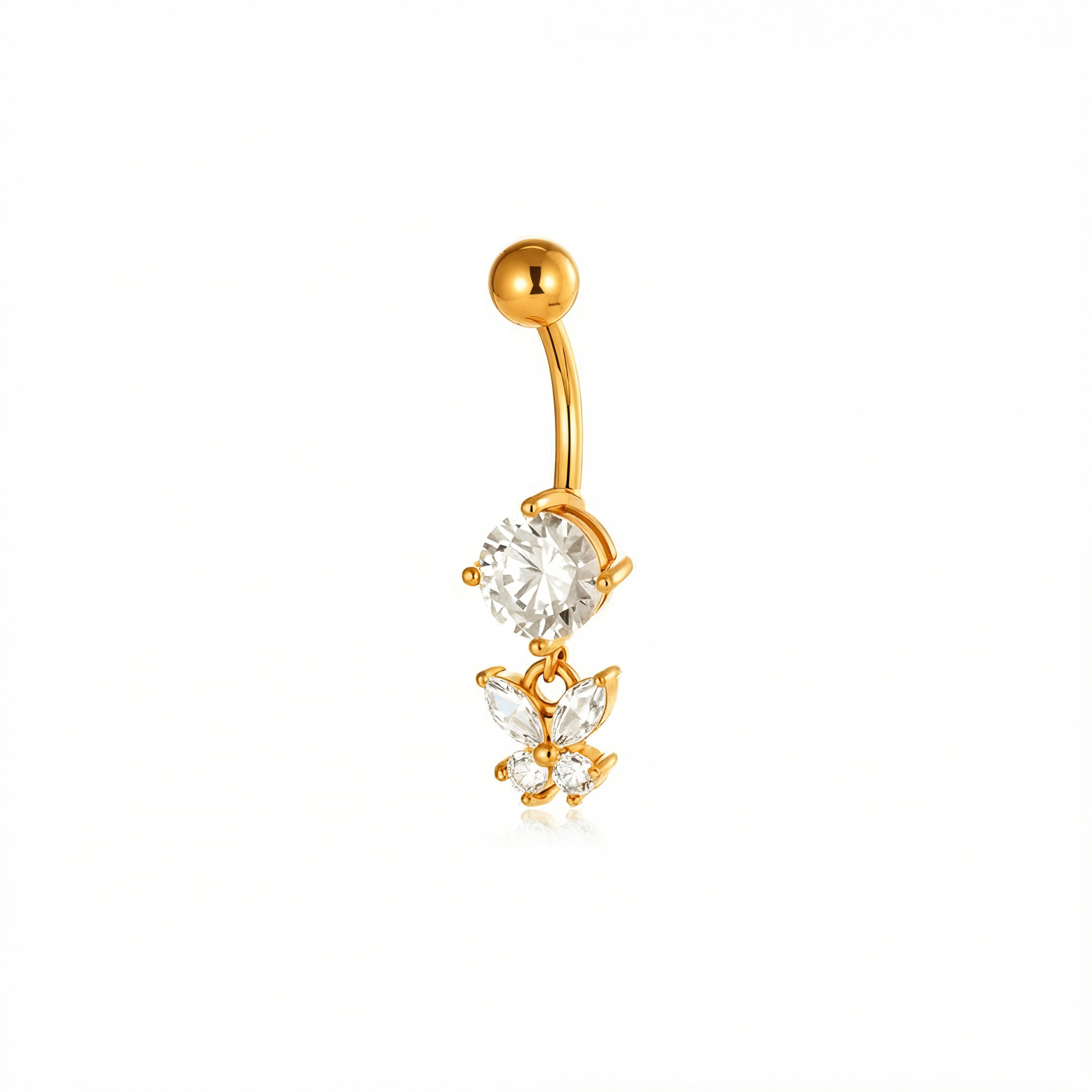 Piercing con zircone e farfalla pendente in Acciaio Chirurgico 316L - Piercing per ombelico