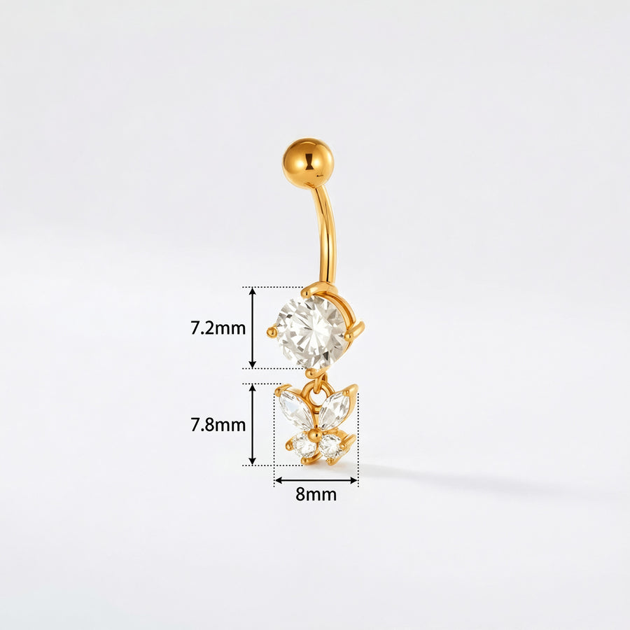 Piercing con zircone e farfalla pendente in Acciaio Chirurgico 316L - Piercing per ombelico