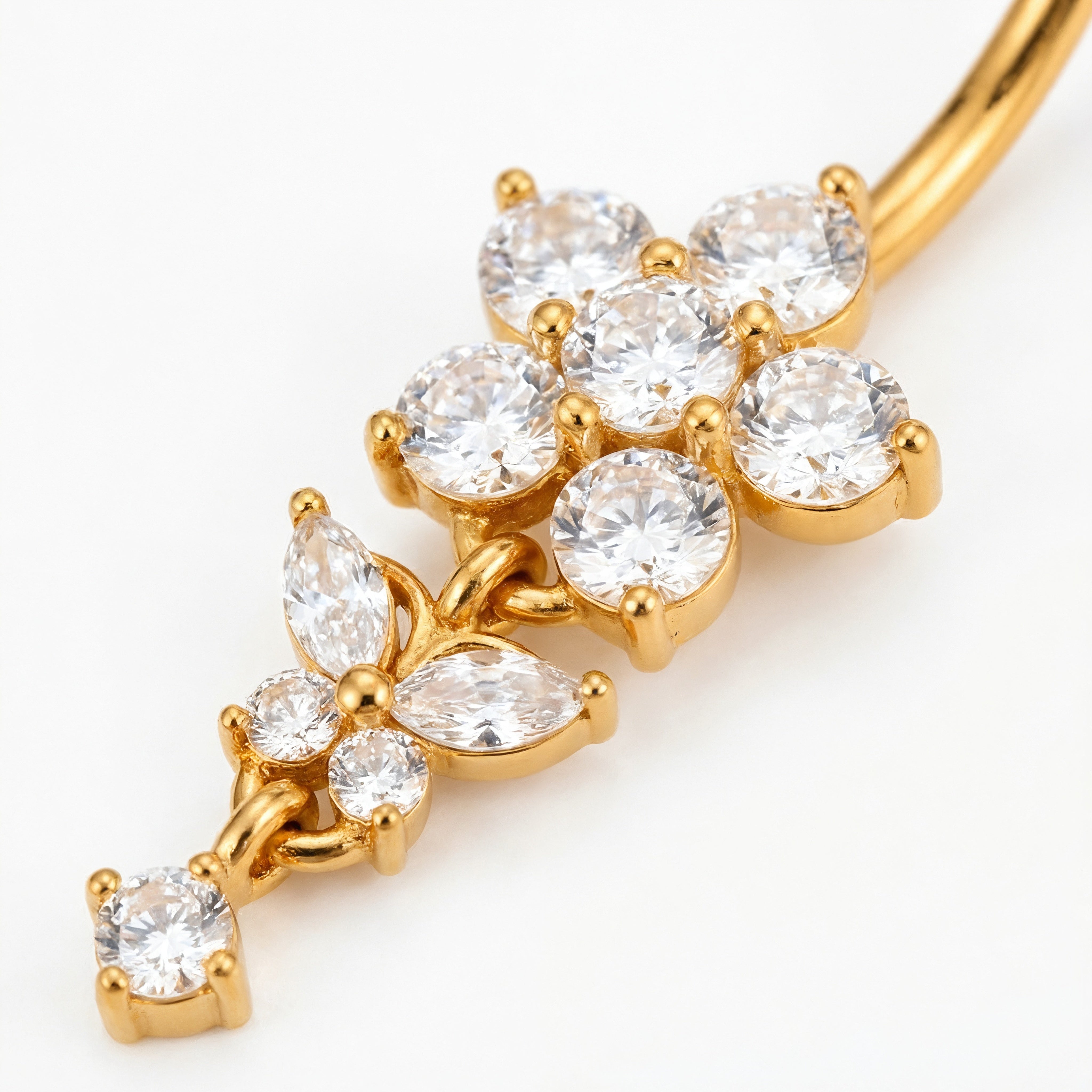 Piercing con fiore di zirconi e pendenti in Acciaio Chirurgico 316L - Piercing per ombelico