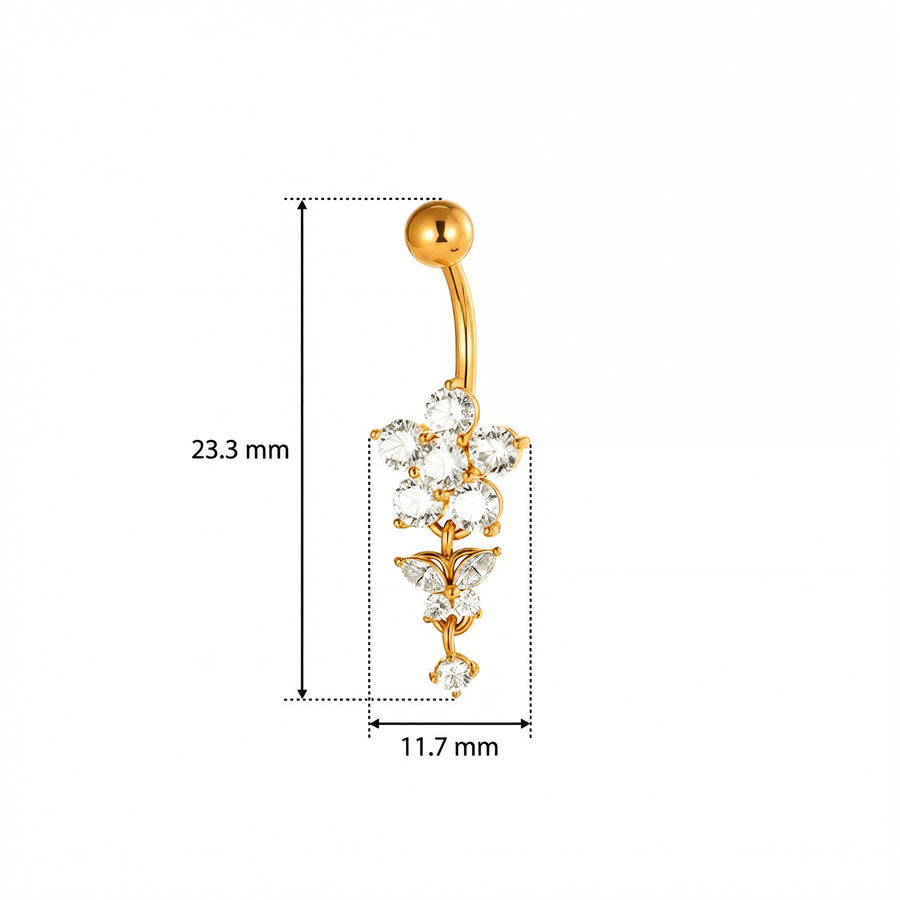 Piercing con fiore di zirconi e pendenti in Acciaio Chirurgico 316L - Piercing per ombelico