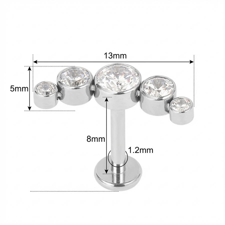 Piercing con zirconi in Titanio G23- Piercing per Lobo, helix, conch, flat