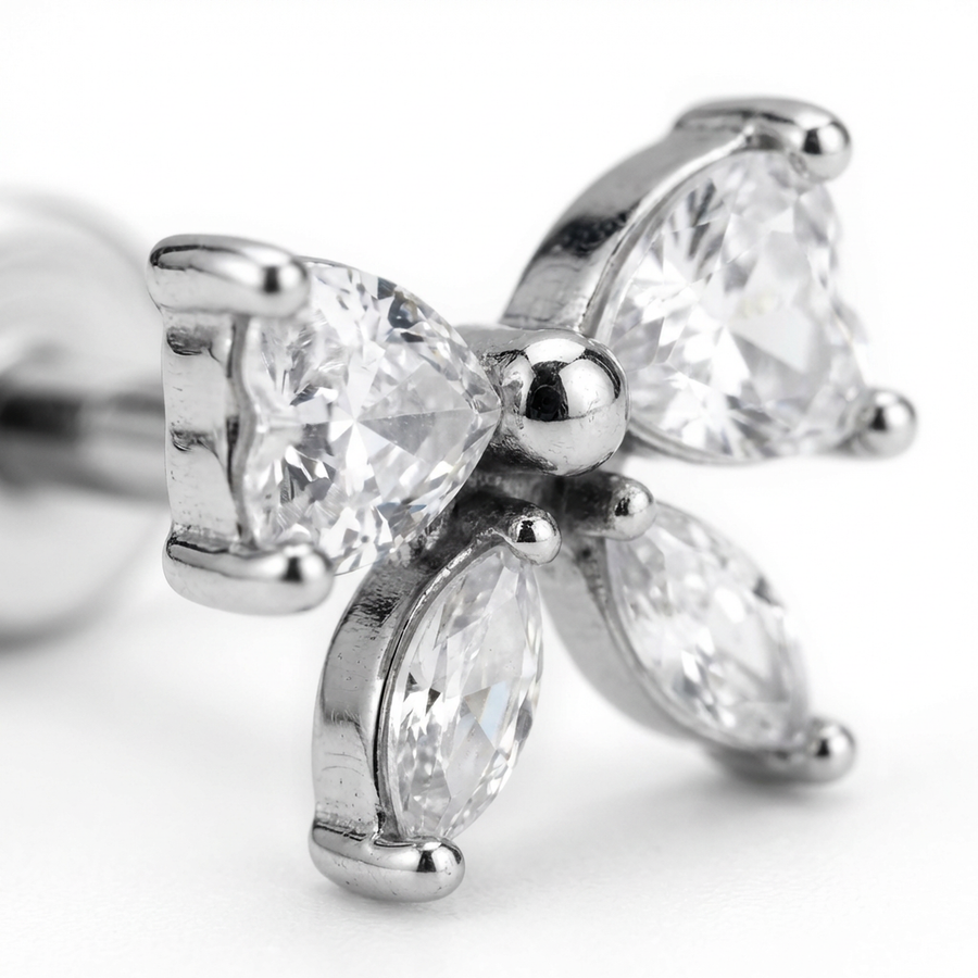 Barretta con fiocco zirconato in Acciaio Chirurgico 316L - Piercing per lobo, helix, forward helix, conch, flat, tragus