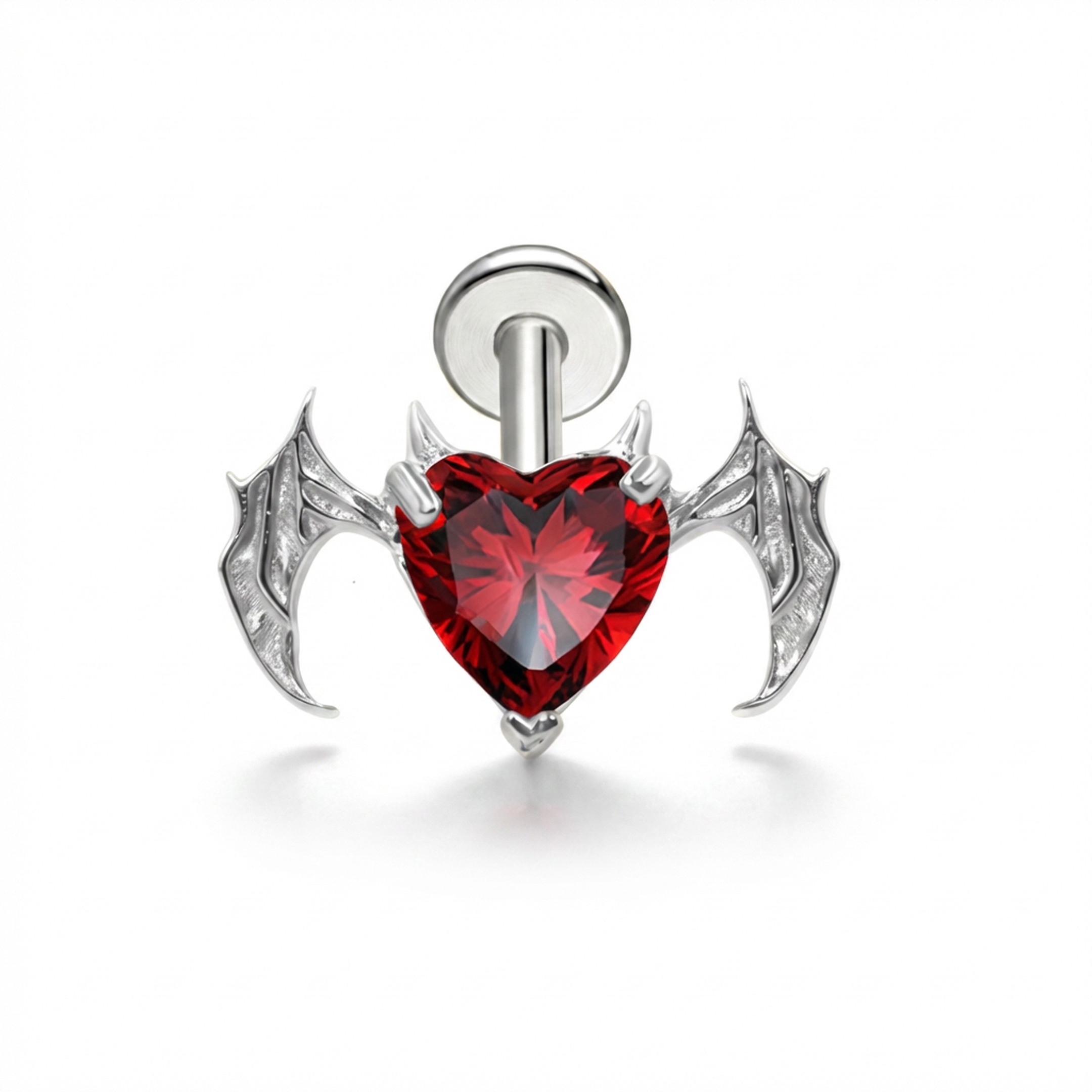Piercing cuore rosso con ali in Titanio G23- Piercing per Lobo, helix, forward helix, conch, flat, tragus