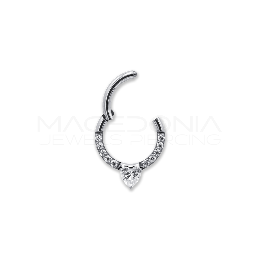 Piercing Clicker in Titanio g23 con Zircone a Forma di Cuore
