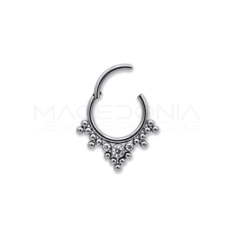 CERCHIO CON TRIDENTE DI ZIRCONI CHIUSURA CLICKER TITANIO G23