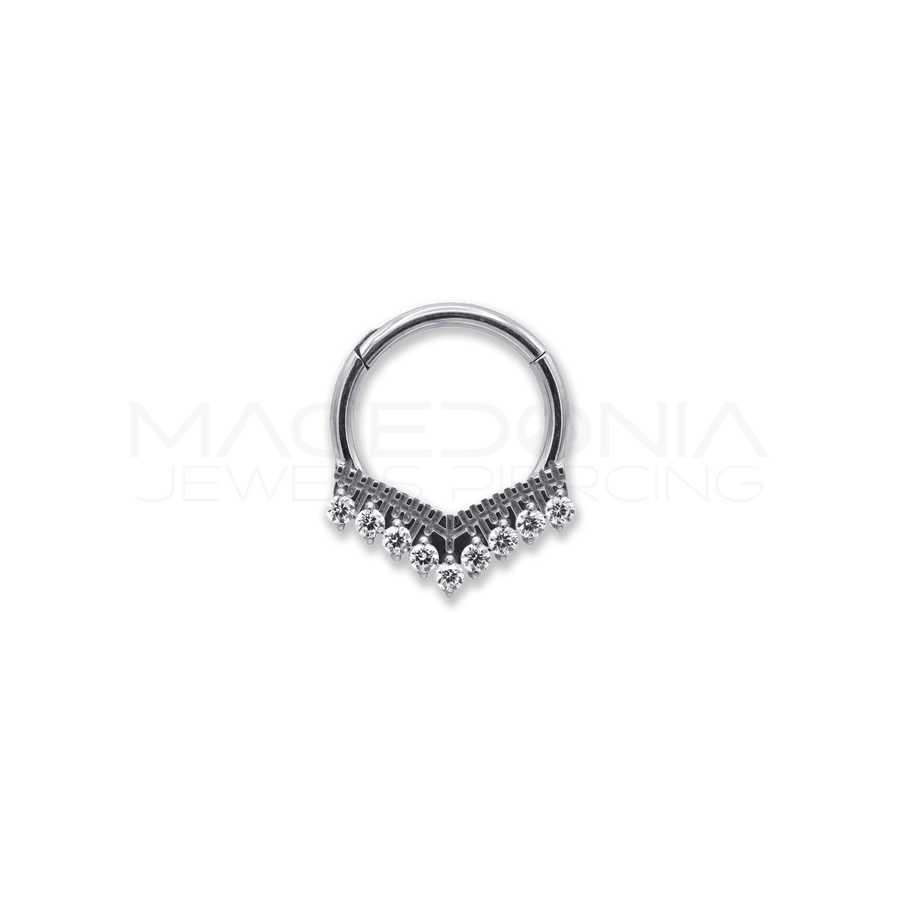 CERCHIO CON PICCOLA CORONA ZIRCONI CHIUSURA CLICKER TITANIO G23