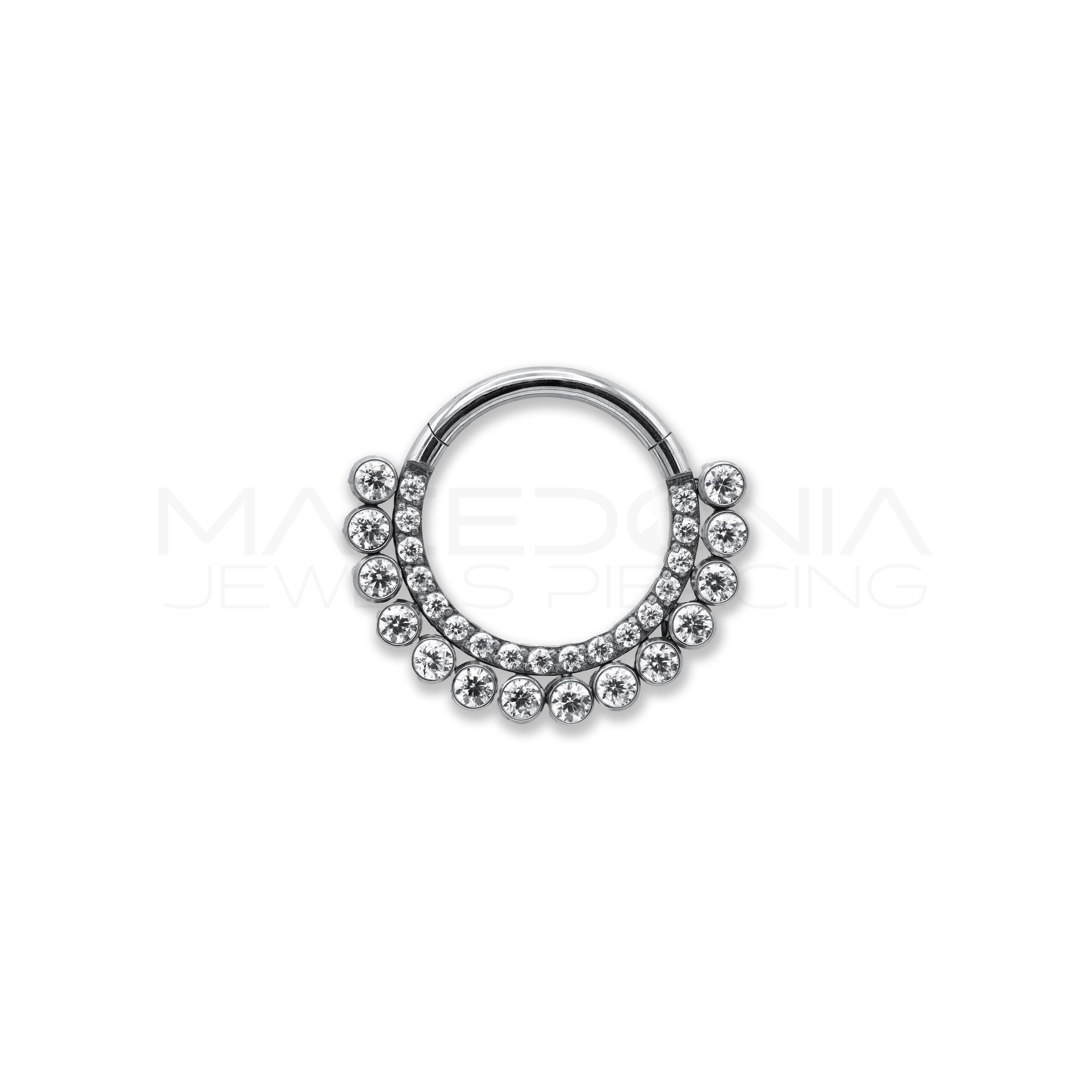 CERCHIO CON CORONA DI ZIRCONI CHIUSURA CLICKER TITANIO G23