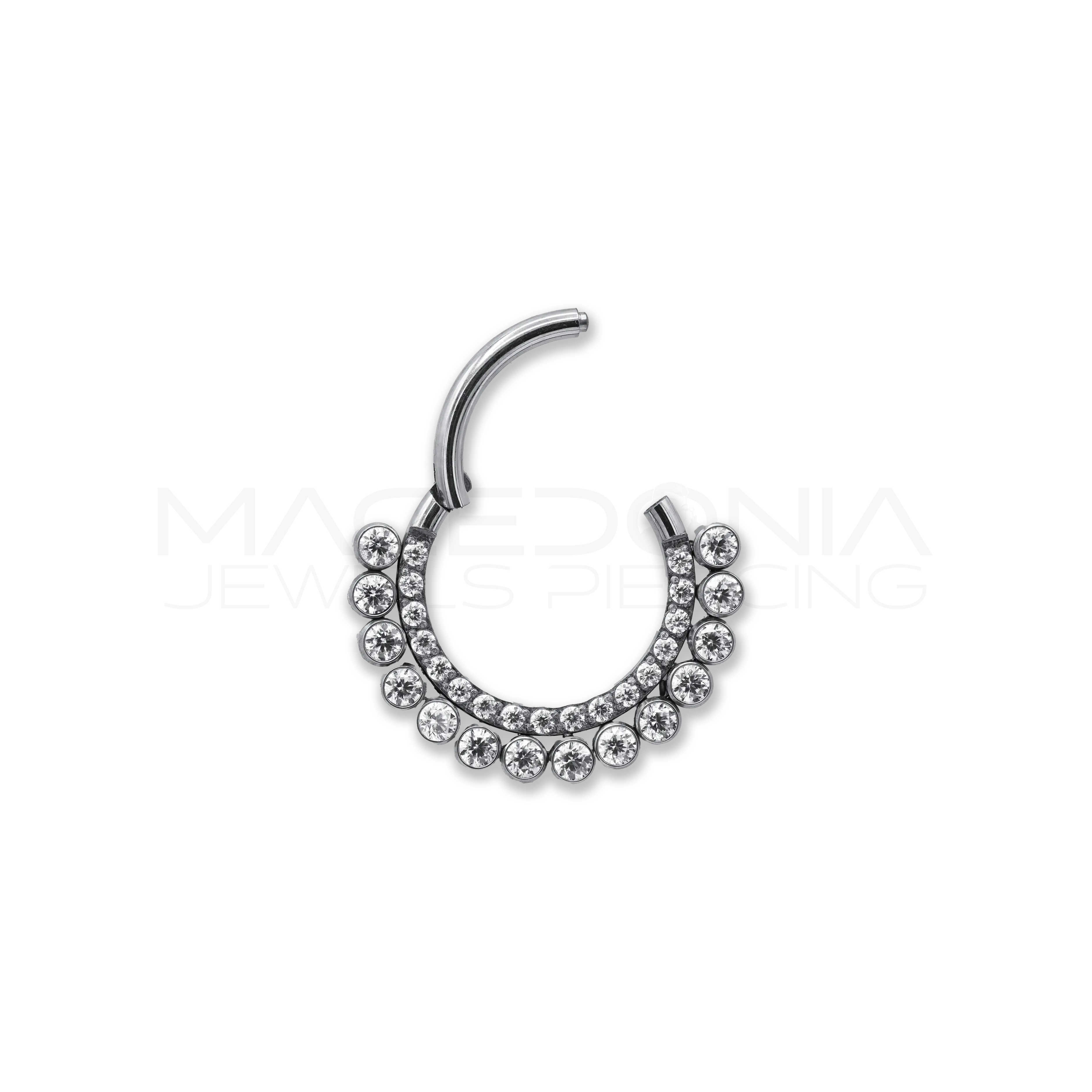 CERCHIO CON CORONA DI ZIRCONI CHIUSURA CLICKER TITANIO G23