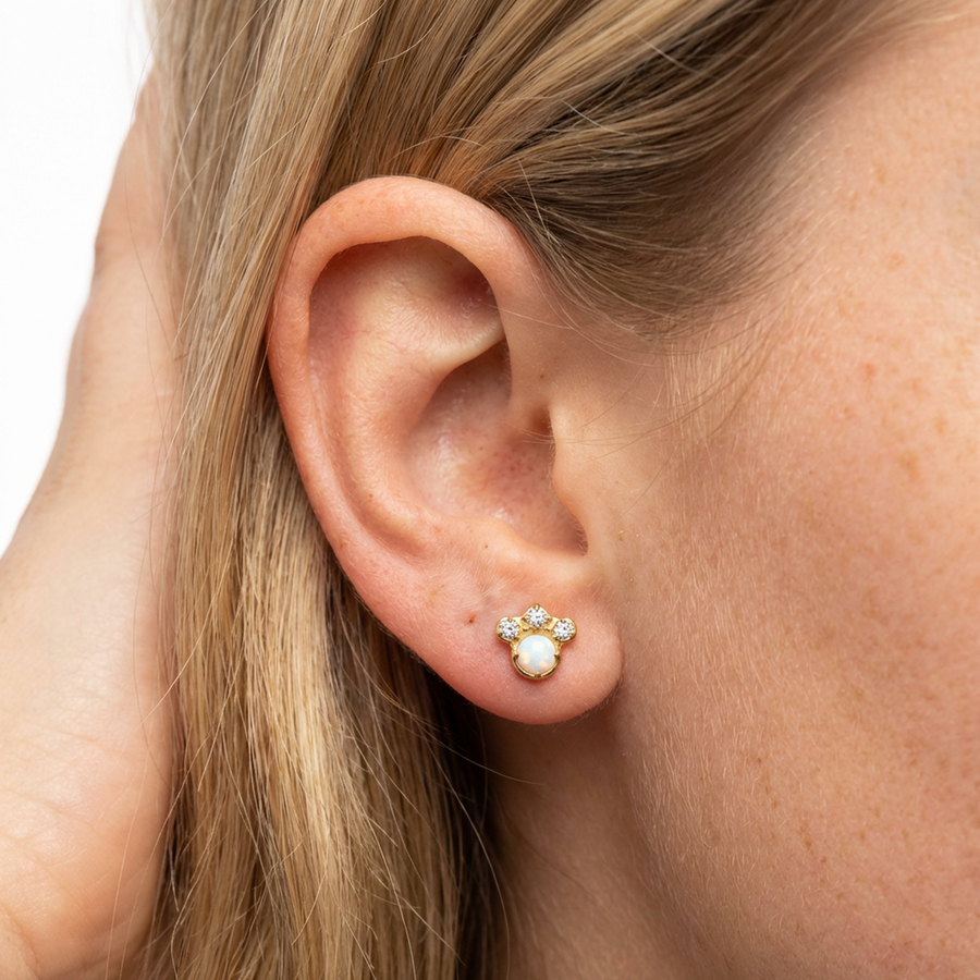 Piercing con zampetta e opale in Titanio G23 - Piercing per lobo, helix, forward helix, conch, flat, tragus