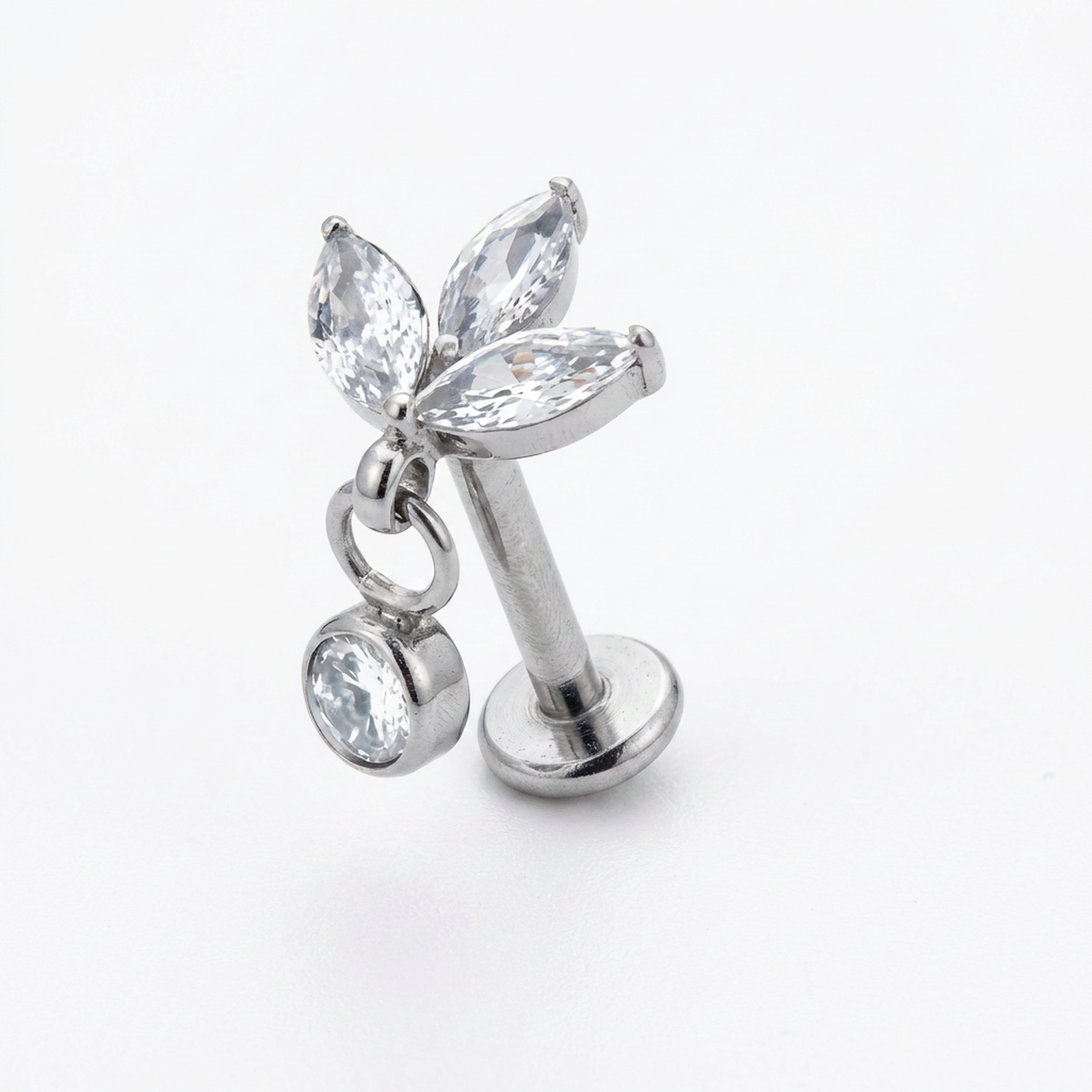 Piercing con zirconi e ciondolo in Titanio G23- Piercing per Lobo, helix, forward helix, conch, flat, tragus