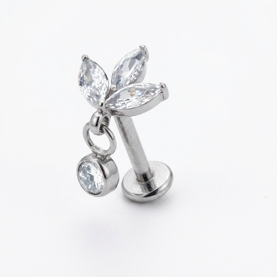 Piercing con zirconi e ciondolo in Titanio G23- Piercing per Lobo, helix, forward helix, conch, flat, tragus