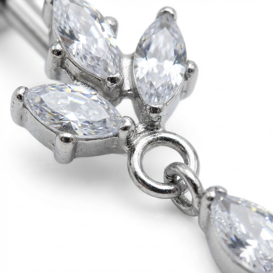 Piercing con zirconi e pendente in Titanio G23- Piercing per Lobo, helix, flat