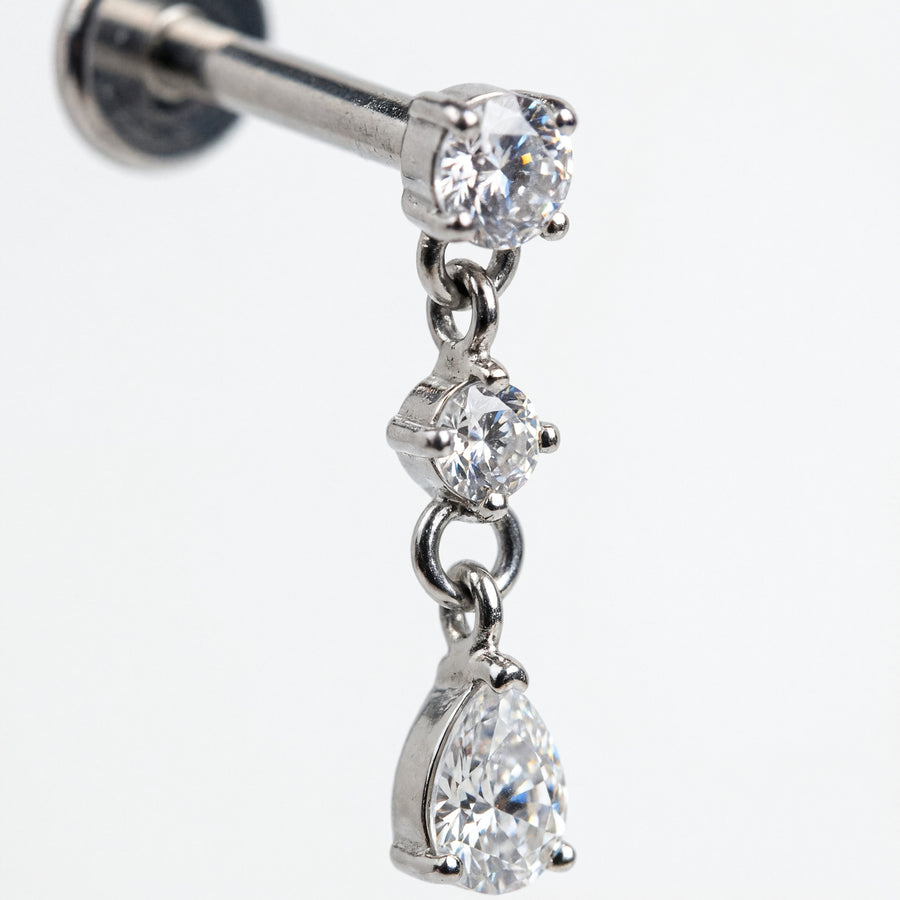 Piercing con zirconi pendenti in Titanio G23- Piercing per Lobo, helix, flat