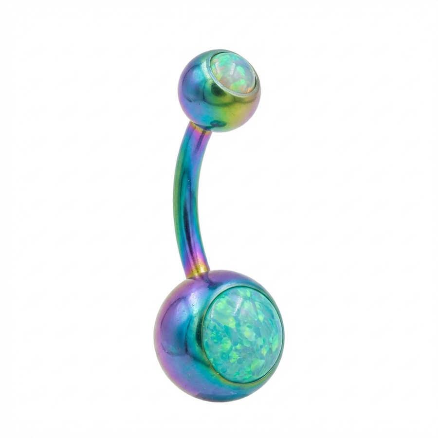 Piercing con nero con pietra multicolor in Titanio G23 - Piercing per ombelico