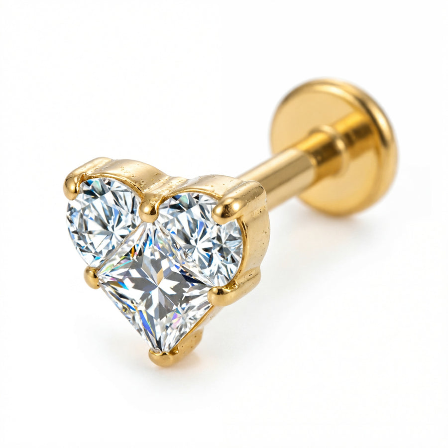 Piercing con cuore di zirconi in Titanio G23- Piercing per Lobo, helix, forward helix, conch, flat, tragus