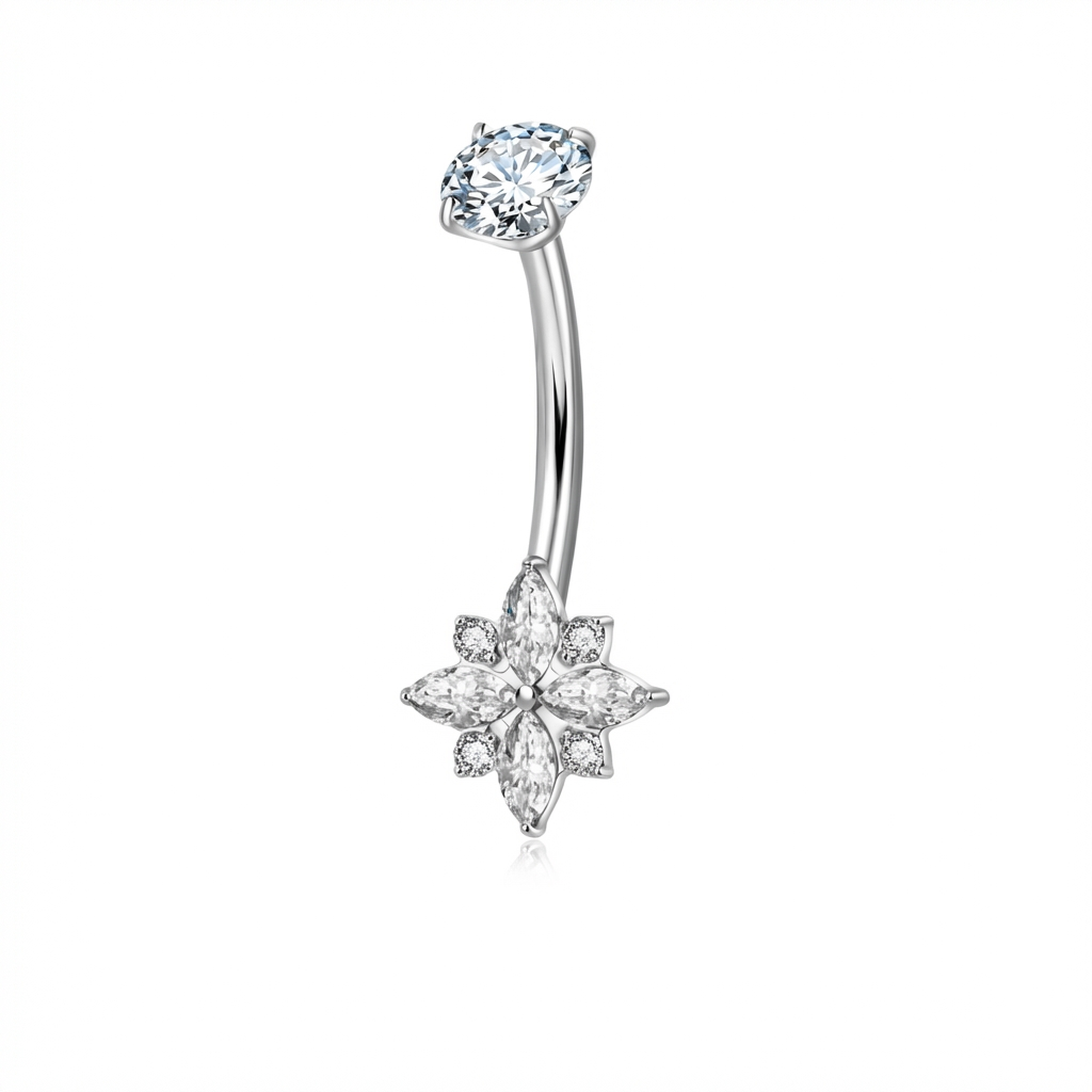 Piercing con fiore di zirconi in Titanio G23 - Piercing per ombelico