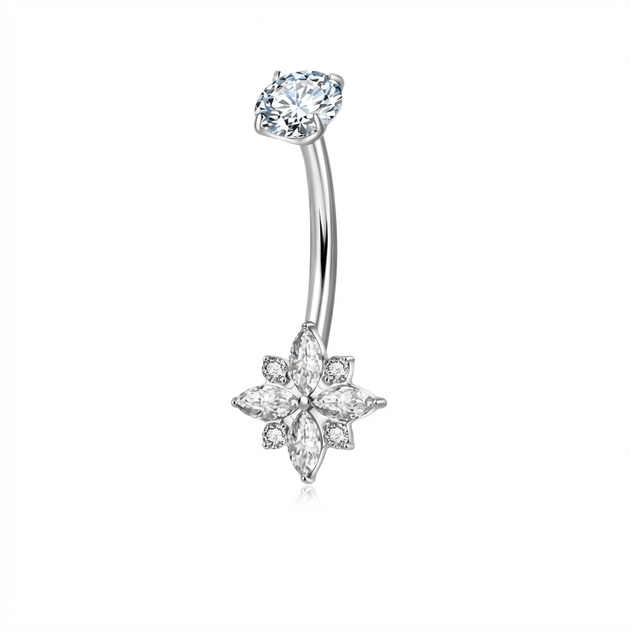 Piercing con fiore di zirconi in Titanio G23 - Piercing per ombelico