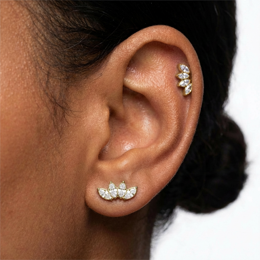 Piercing con quattro zirconi in Titanio G23- Piercing per Lobo, helix, forward helix, conch, flat, tragus
