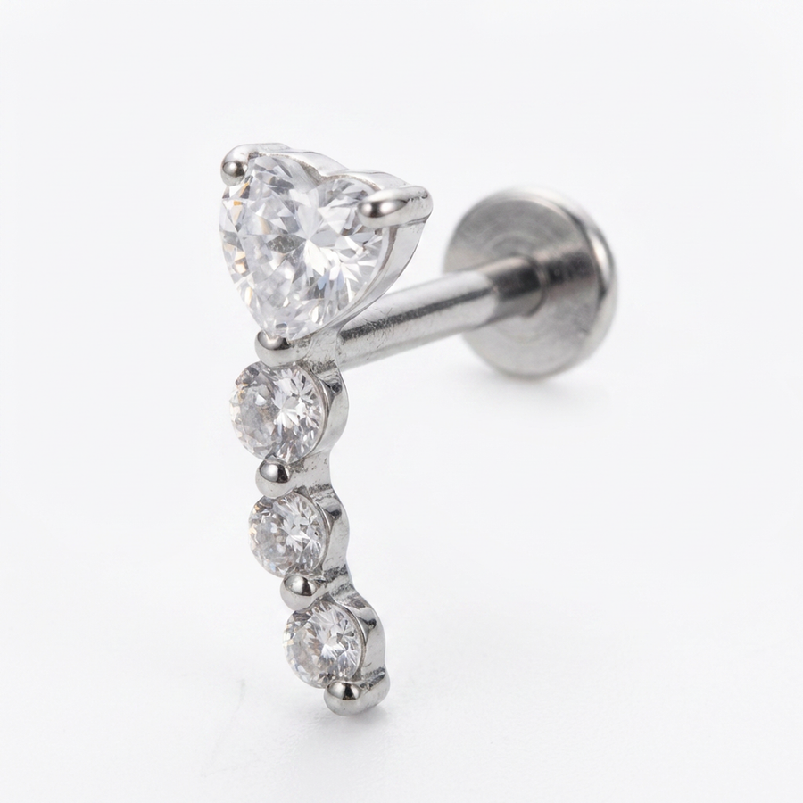 Barretta con cuore e zirconi in Titanio - Piercing per orecchio