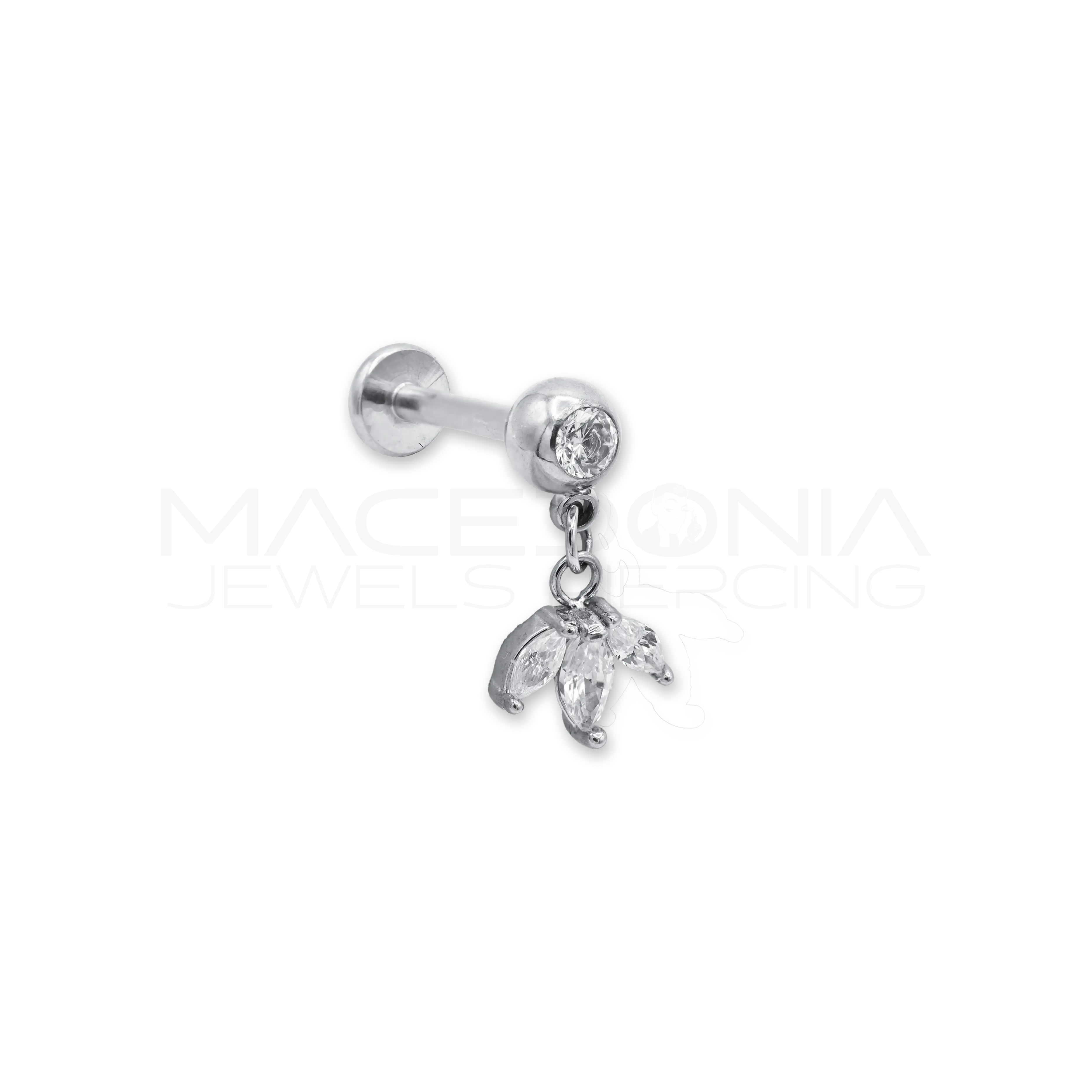 BARRETTA CON FOGLIE ZIRCONATE PENDENTI Macedonia Jewels Piercing
