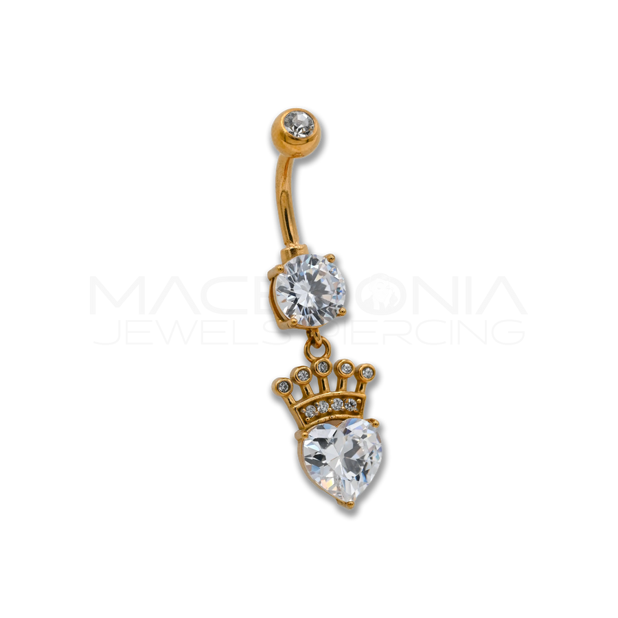Banana per ombelico in acciaio chirurgico 316L con pendente zirconato a forma di cuore brillante