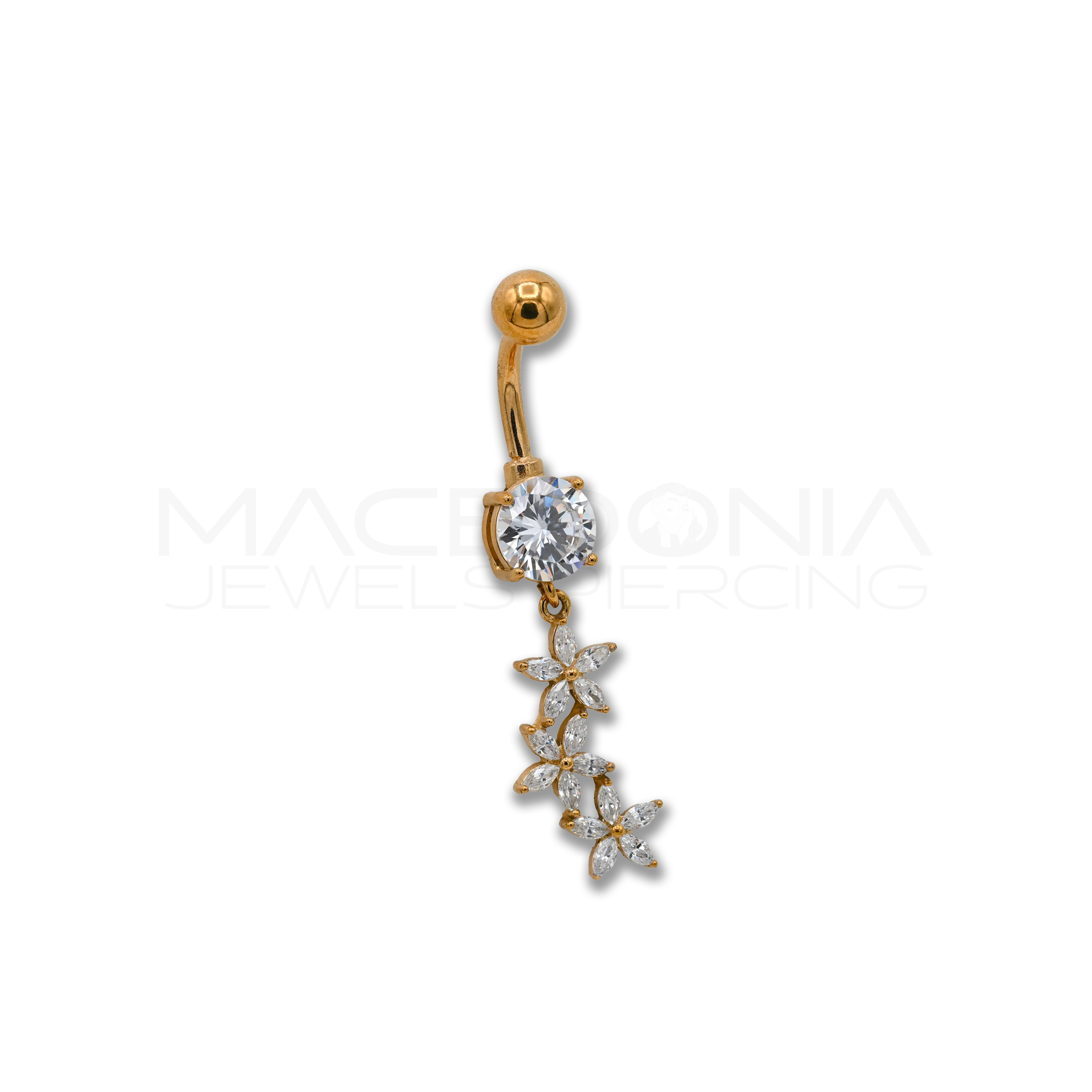 Banana per ombelico in acciaio chirurgico 316L con zircone centrale e tre stelle pendenti zirconate