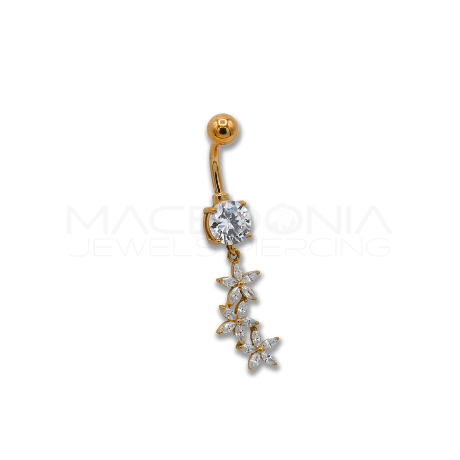 Banana per ombelico in acciaio chirurgico 316L con zircone centrale e tre stelle pendenti zirconate
