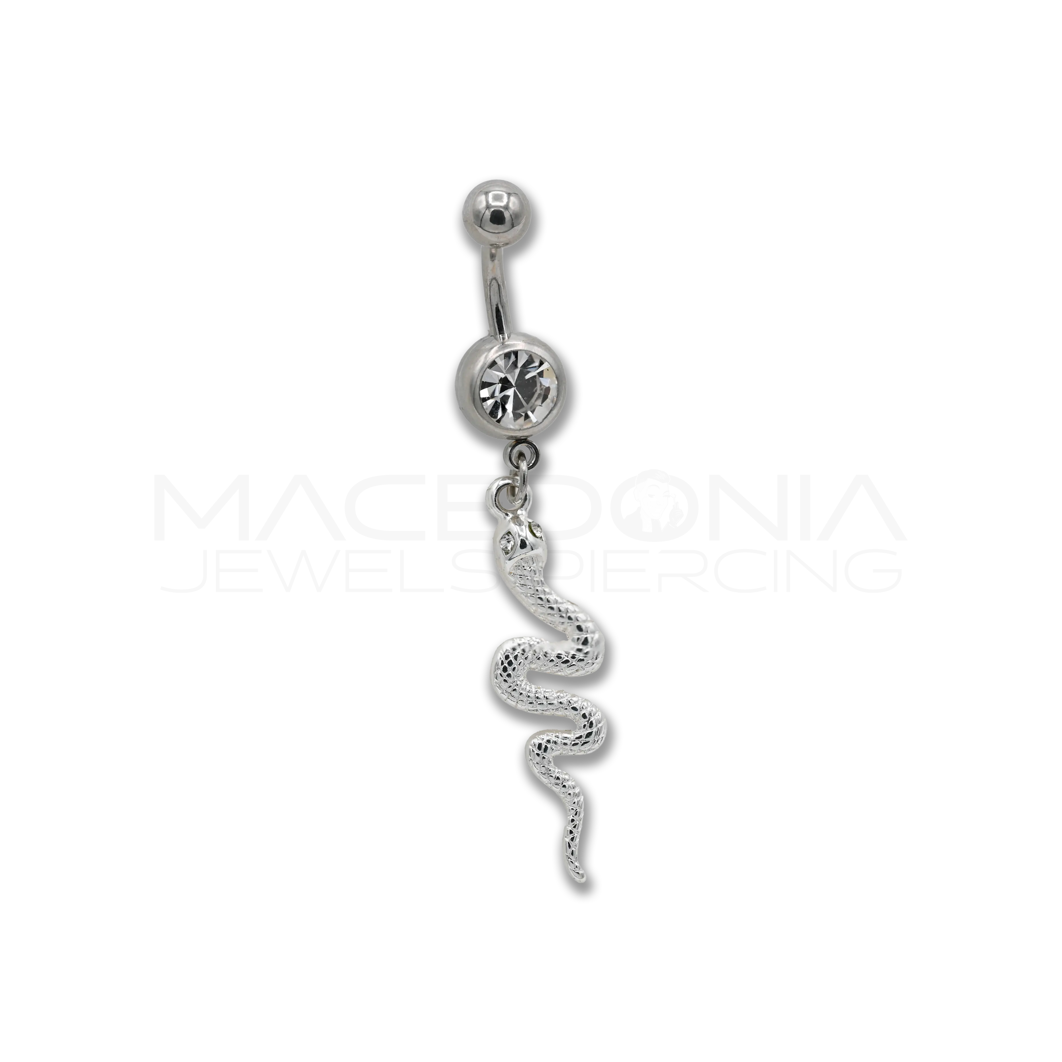 Banana per ombelico in acciaio chirurgico 316L con zircone e serpente pendente elegante