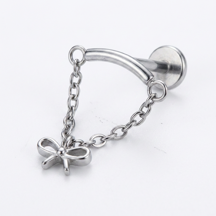 Barretta con fiocco pendente in Titanio - Piercing per orecchio