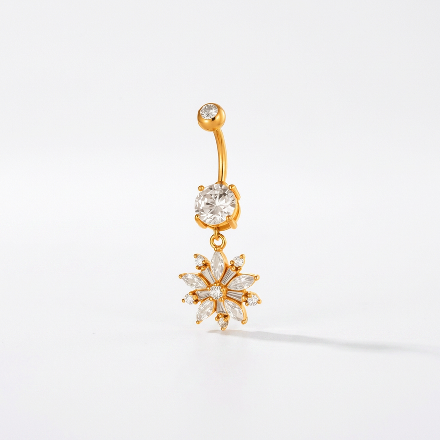 Piercing con zircone e fiore pendente in Acciaio Chirurgico 316L - Piercing per ombelico