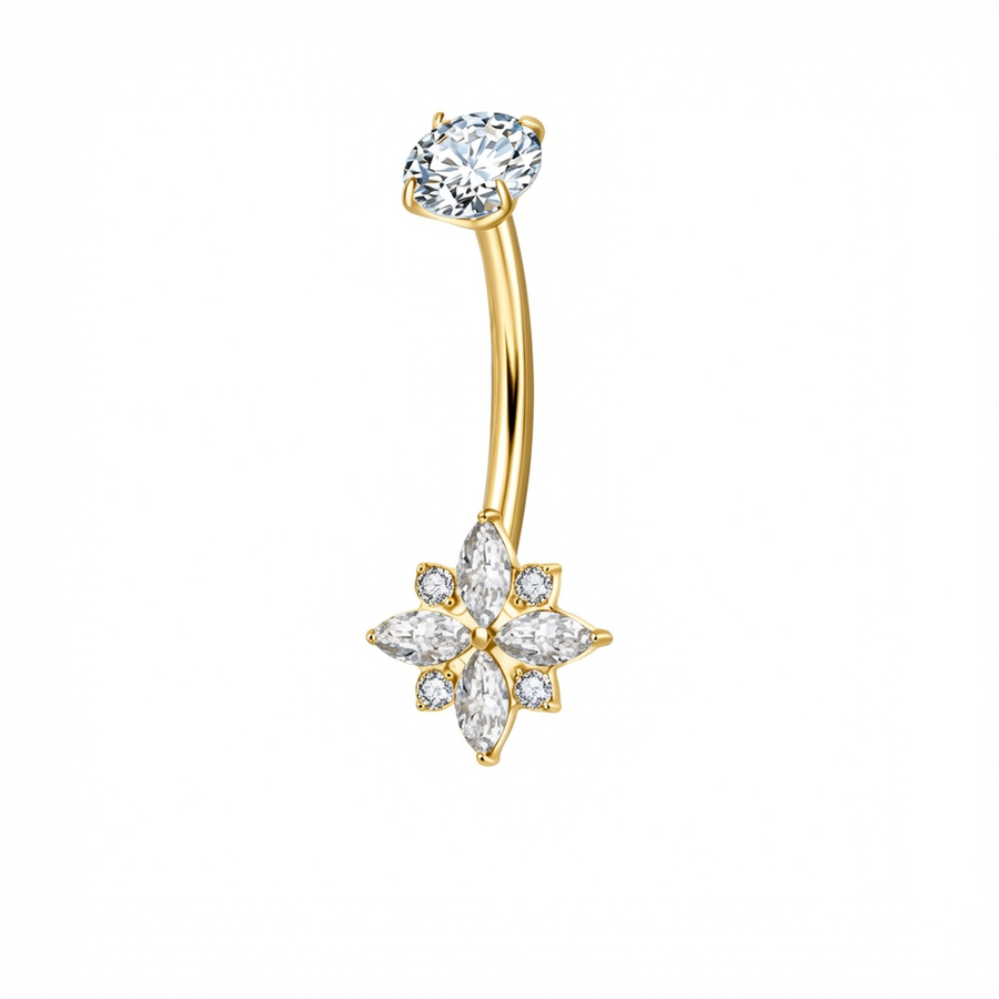 Piercing con fiore di zirconi in Titanio G23 - Piercing per ombelico
