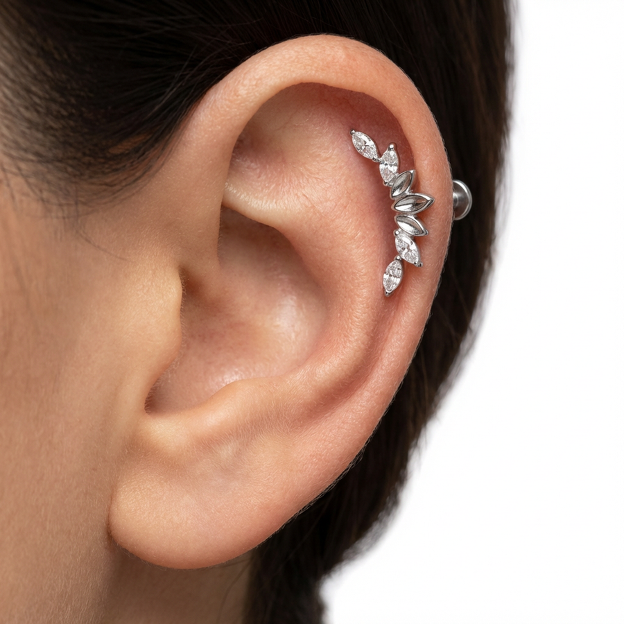 Piercing con foglie in Titanio G23- Piercing per Lobo, helix, conch, flat