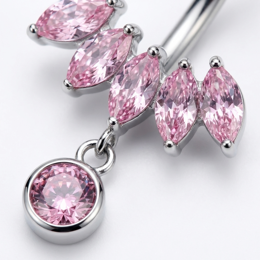 Piercing con zirconi rosa in Titanio G23- Piercing per ombelico
