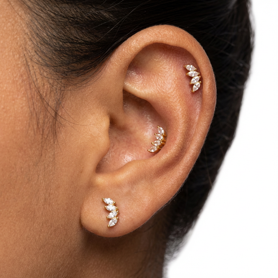 Barretta con quattro zirconi in Acciaio Chirurgico 316L - Piercing per orecchio