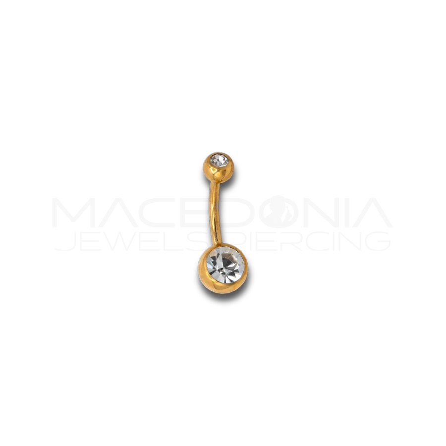 Piercing Ombelico in Acciaio Chirurgico 316L con Palline e Cristallo Bianco