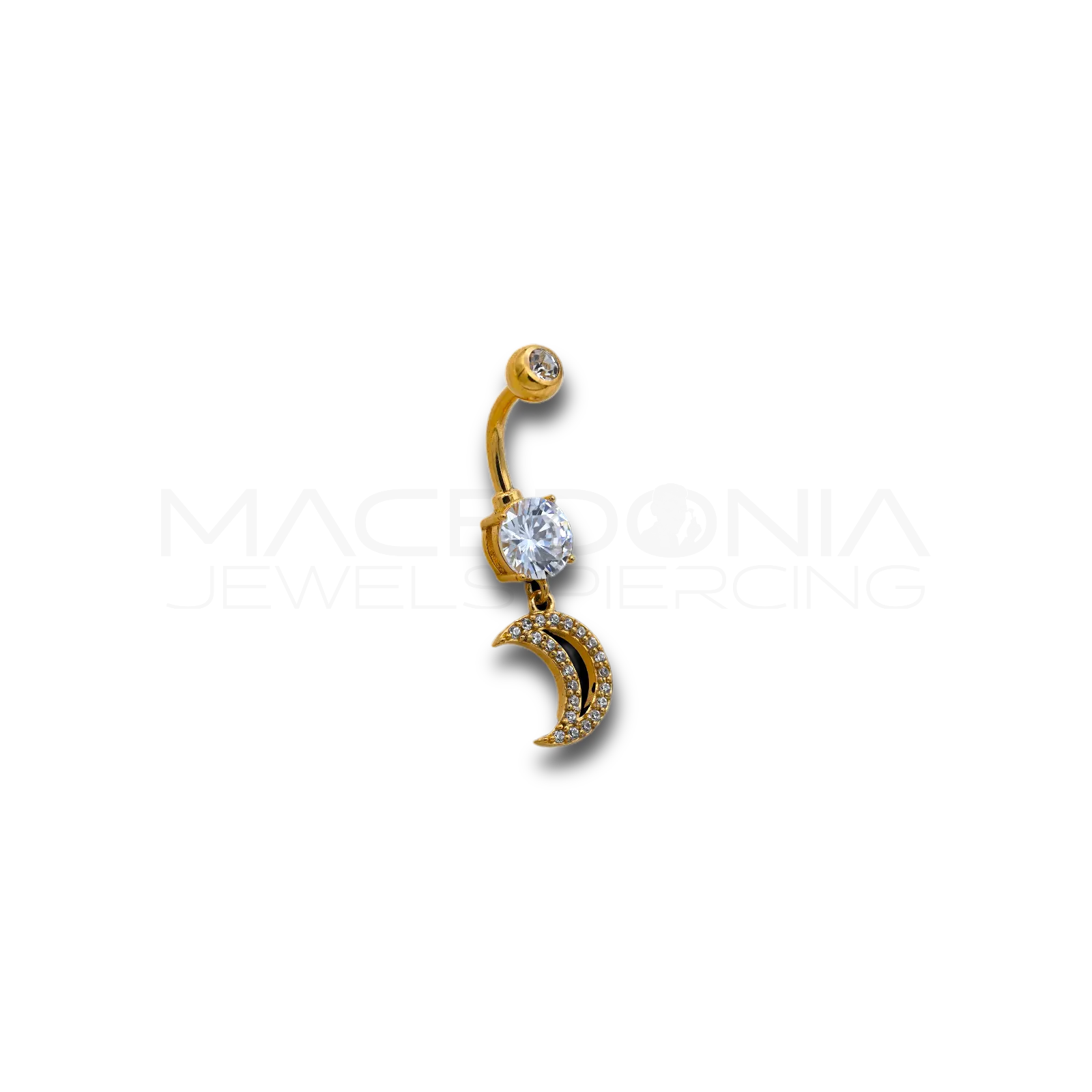 Piercing Ombelico Banana in Acciaio Chirurgico 316L con Zircone e Pendente a Forma di Luna