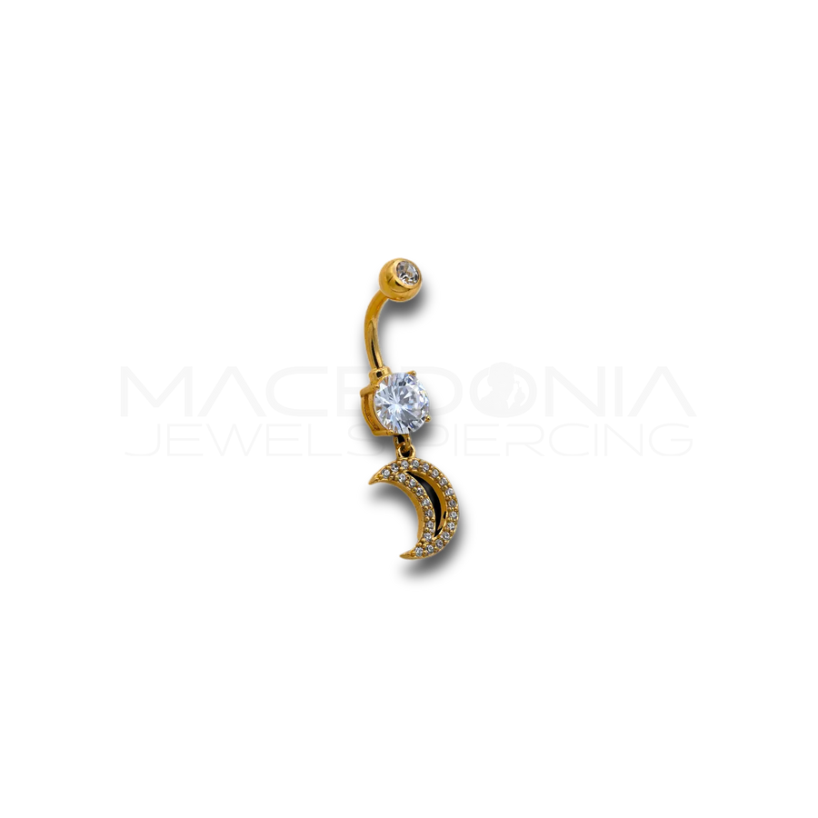 Piercing Ombelico Banana in Acciaio Chirurgico 316L con Zircone e Pendente a Forma di Luna