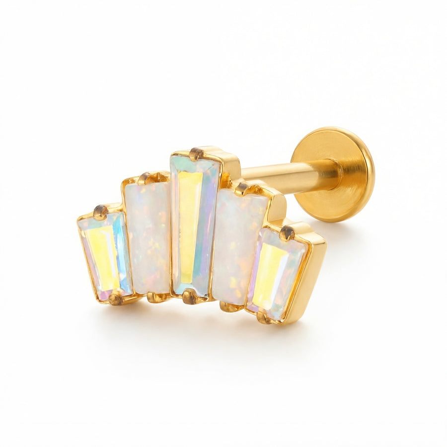 Barretta con zirconi aurora boreale in Titanio - Piercing per orecchio