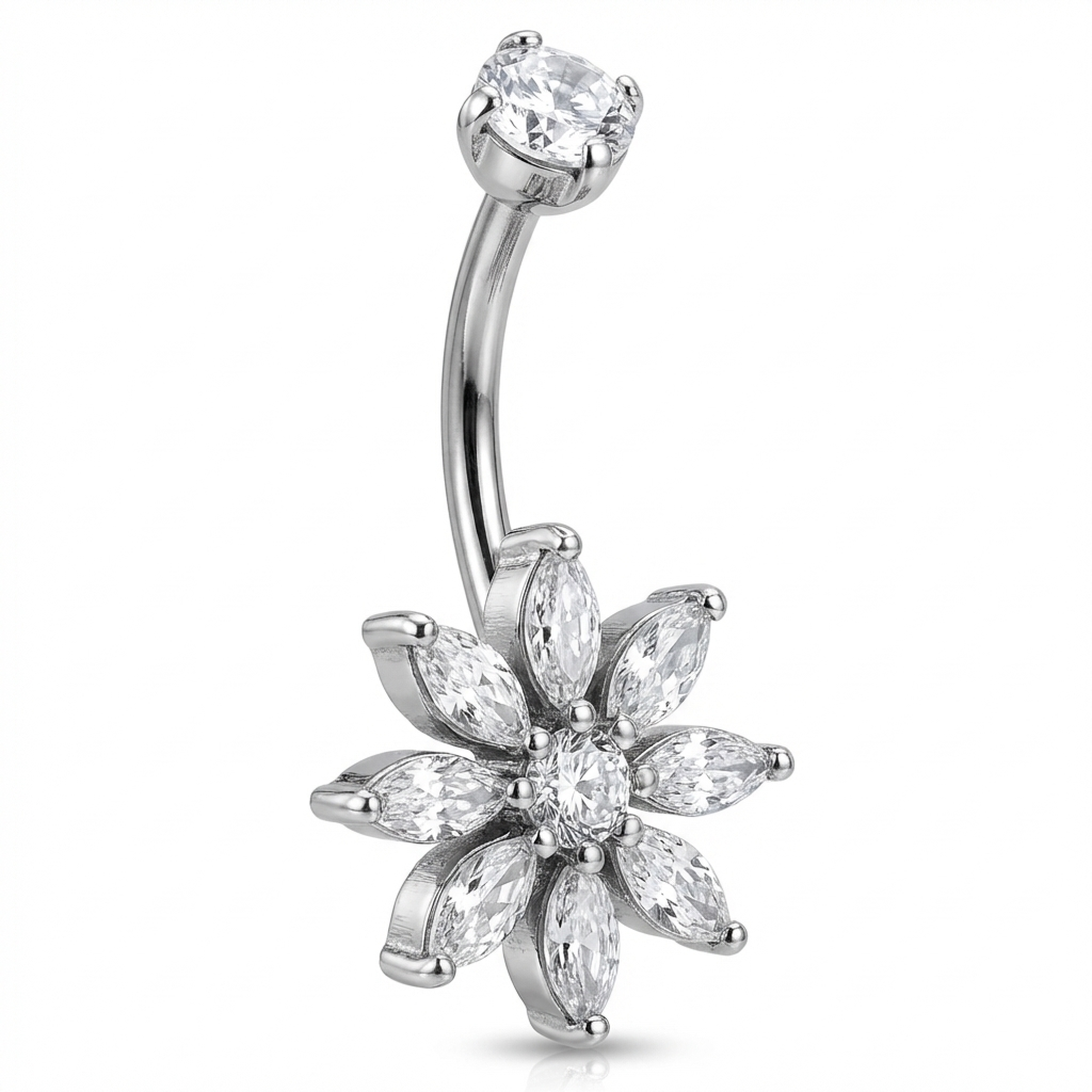 Piercing con fiore di zirconi in Titanio G23 - Piercing per ombelico