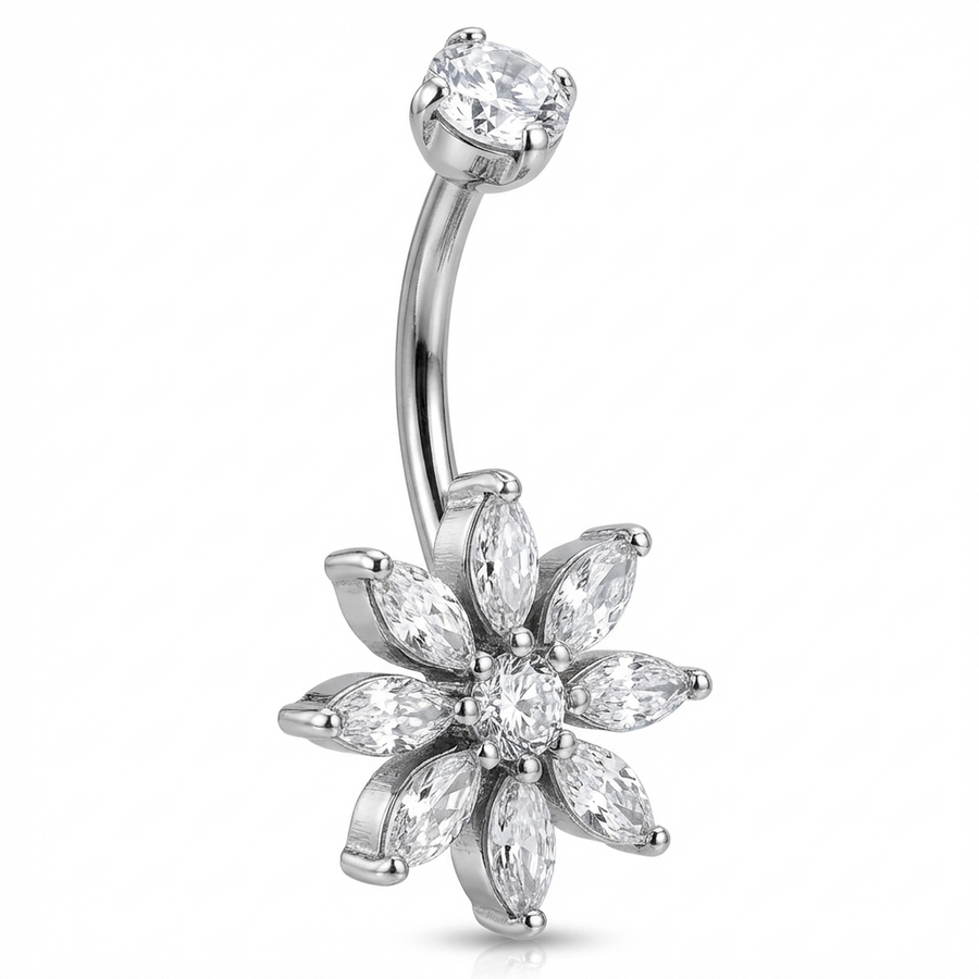 Piercing con fiore di zirconi in Titanio G23 - Piercing per ombelico
