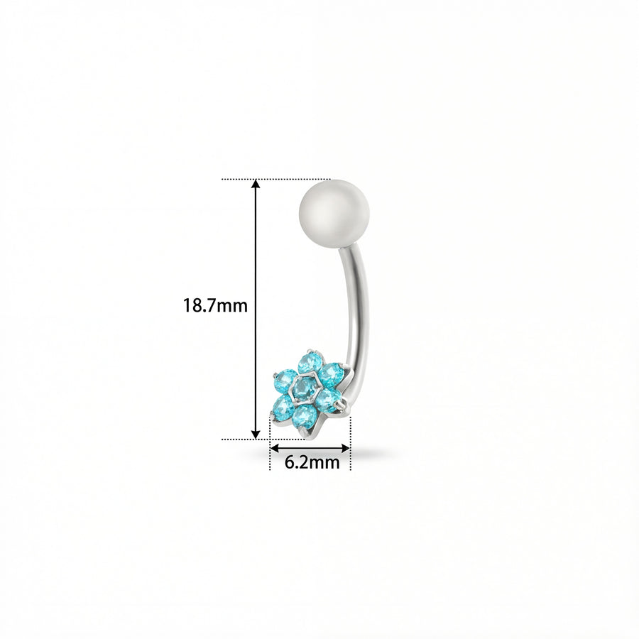 Piercing con fiore celeste in Titanio - Piercing per ombelico