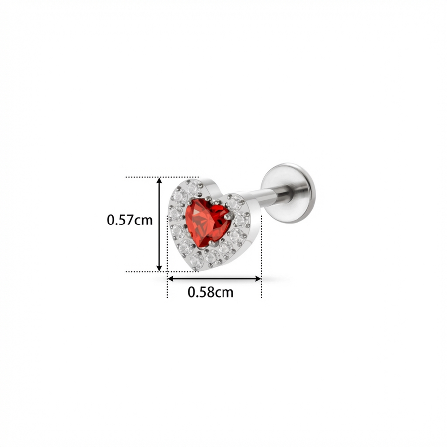 Barretta con cuore di zirconi in Titanio - Piercing per orecchio